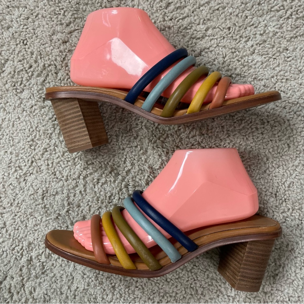 Madewell Pink Multicolor Strappy Block Heel Mules